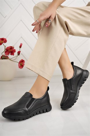 Mammamia D24KA 3220 Siyah Hakiki Deri Kadın Ayakkabı