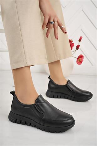 Mammamia D24KA 3220 Siyah Hakiki Deri Kadın Ayakkabı