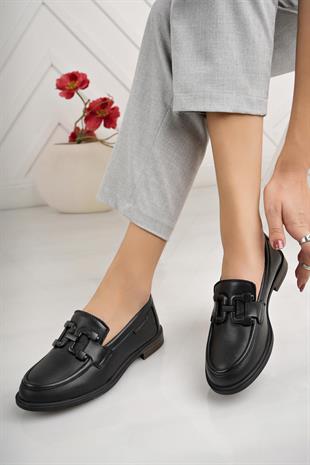 Mammamia D24KA 3420 Siyah Hakiki Deri Maskulen Kadın Ayakkabı