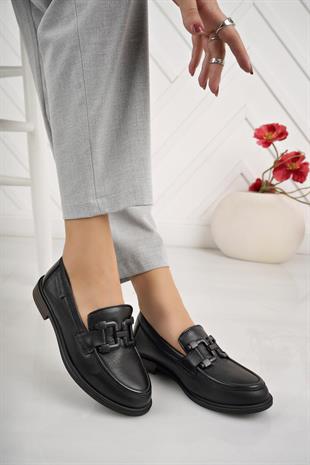 Mammamia D24KA 3420 Siyah Hakiki Deri Maskulen Kadın Ayakkabı