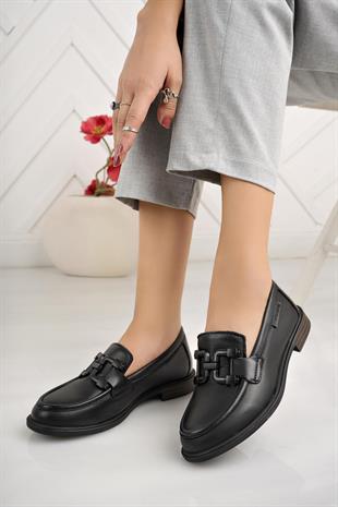 Mammamia D24KA 3420 Siyah Hakiki Deri Maskulen Kadın Ayakkabı