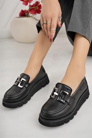 Mammamia D24KA 3425 Siyah Hakiki Deri Kadın Ayakkabı