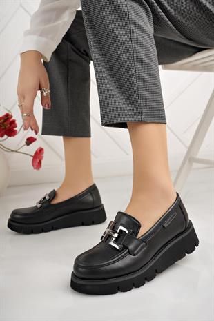 Mammamia D24KA 3425 Siyah Hakiki Deri Kadın Ayakkabı