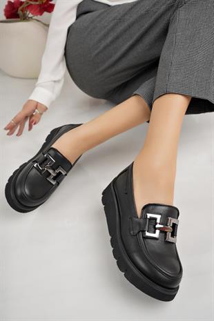 Mammamia D24KA 3425 Siyah Hakiki Deri Kadın Ayakkabı