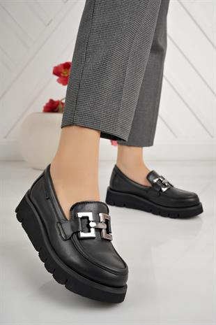 Mammamia D24KA 3425 Siyah Hakiki Deri Kadın Ayakkabı