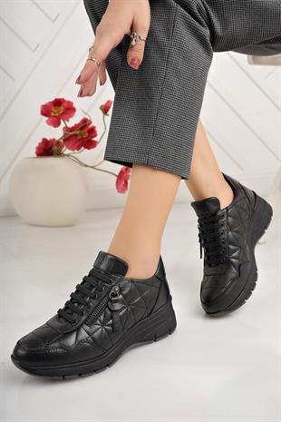 Mammamia D24KA 3460 Siyah Hakiki Deri Kadın Ayakkabı