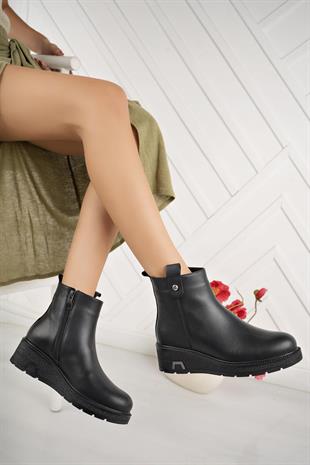 Mammamia D24KB 1330 Siyah Hakiki Deri Fermuarlı Kadın Bot