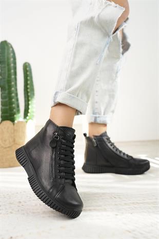 Mammamia D24KB 4065 Siyah Hakiki Deri Kadın Bot