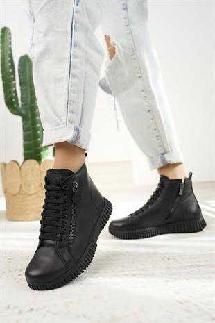 Mammamia D24KB 4065 Siyah Hakiki Deri Kadın Bot