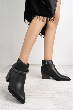 Mammamia D24KB 4135 Siyah Hakiki Deri Topuklu Kadın Bot