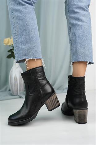 Mammamia D24KB 4390 Siyah Hakiki Deri Fermuarlı Kadın Bot