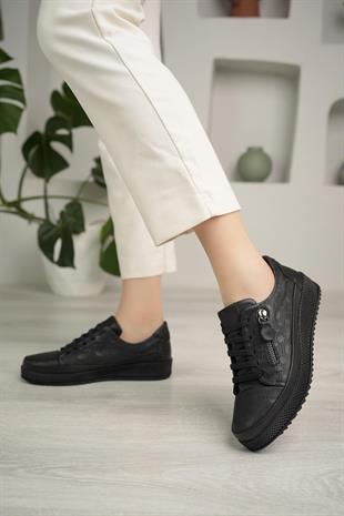 Mammamia D24YA 3590 Siyah Hakiki Deri Anatomik Kadın Ayakkabı