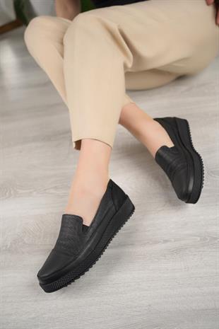 Mammamia D24YA 3595 Siyah Hakiki Deri Anatomik Kadın Ayakkabı