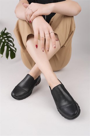 Mammamia D25KA 3480 Siyah Hakiki Deri Kadın Ayakkabı