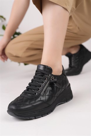 Mammamia D25KA 3605 Siyah Hakiki Deri Dolgu Kadın Ayakkabı