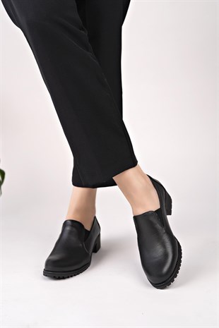 Mammamia D25KA 880 Siyah Hakiki Deri Topuklu Kadın Ayakkabı