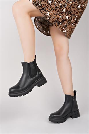 Mammamia D25KB 1660 Siyah Hakiki Deri Fermuarlı Kadın Bot