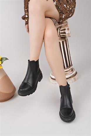 Mammamia D25KB 1660 Siyah Hakiki Deri Fermuarlı Kadın Bot