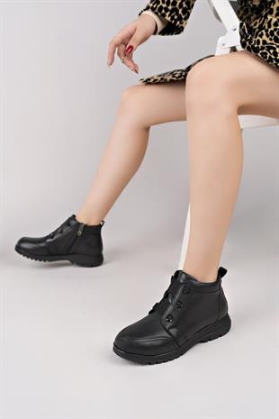 Mammamia D25KB 1730 Siyah Hakiki Deri Fermuarlı Kadın Bot