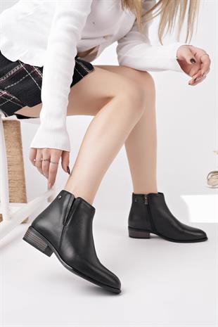 Mammamia D25KB 4605 Siyah Hakiki Deri Fermuarlı Kadın Bot