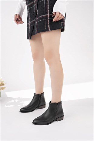 Mammamia D25KB 4605 Siyah Hakiki Deri Fermuarlı Kadın Bot
