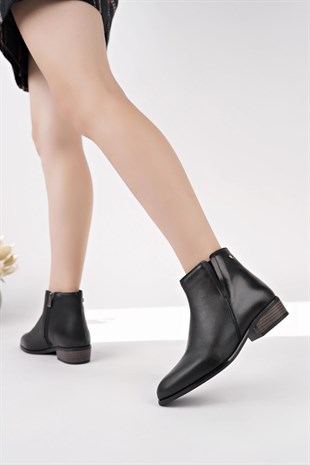 Mammamia D25KB 4605 Siyah Hakiki Deri Fermuarlı Kadın Bot