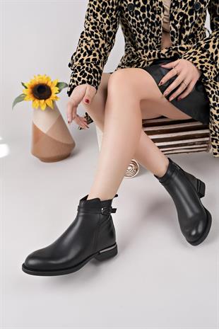 Mammamia D25KB 8380 Siyah Hakiki Deri Kadın Bot