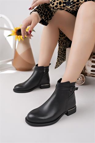 Mammamia D25KB 8380 Siyah Hakiki Deri Kadın Bot