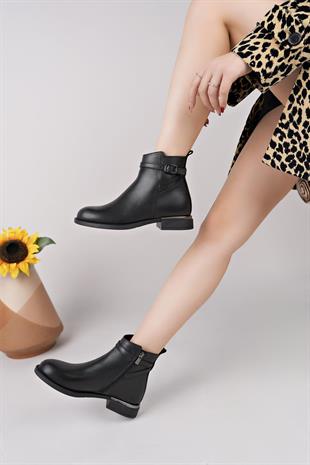 Mammamia D25KB 8380 Siyah Hakiki Deri Kadın Bot