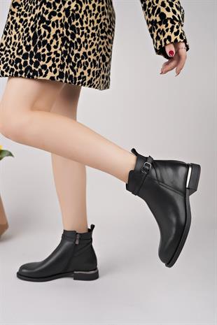 Mammamia D25KB 8380 Siyah Hakiki Deri Kadın Bot