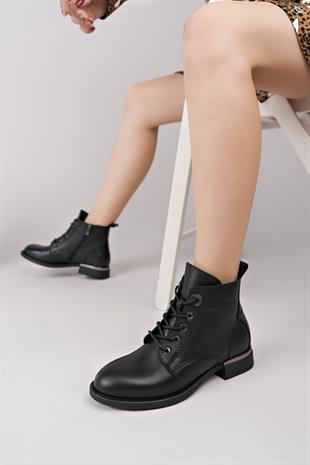 Mammamia D25KB 8515 Siyah Hakiki Deri Kadın Bot