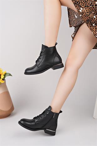 Mammamia D25KB 8515 Siyah Hakiki Deri Kadın Bot