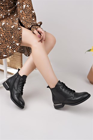 Mammamia D25KB 8515 Siyah Hakiki Deri Kadın Bot