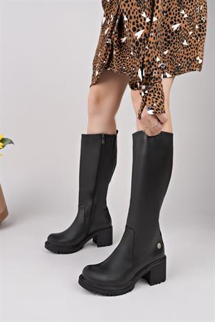 Mammamia D25KC 2330 Siyah Hakiki Deri Kadın Çizme
