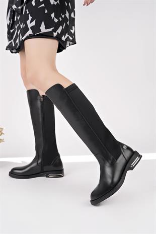Mammamia D25KC 2365 Siyah Hakiki Deri Strech Kadın Çizme