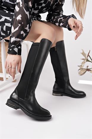 Mammamia D25KC 2365 Siyah Hakiki Deri Strech Kadın Çizme