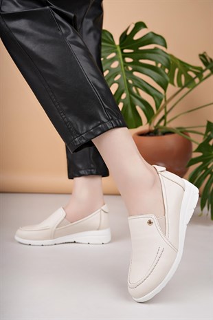 Mammamia D25YA 3235 Krem Hakiki Deri Kadın Ayakkabı