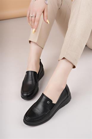 Mammamia D25YA 3235 Siyah Hakiki Deri Kadın Ayakkabı