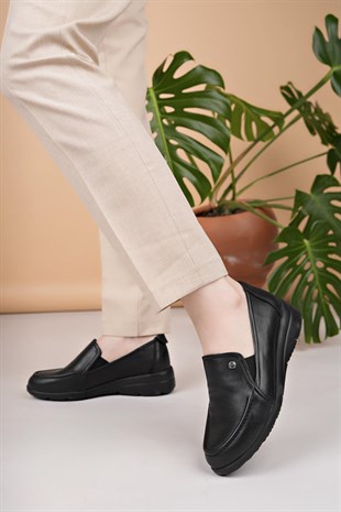 Mammamia D25YA 3235 Siyah Hakiki Deri Kadın Ayakkabı