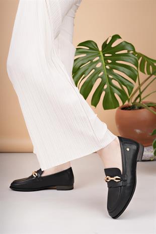 Mammamia D25YA 3315 Siyah Hakiki Deri Maskulen Kadın Ayakkabı