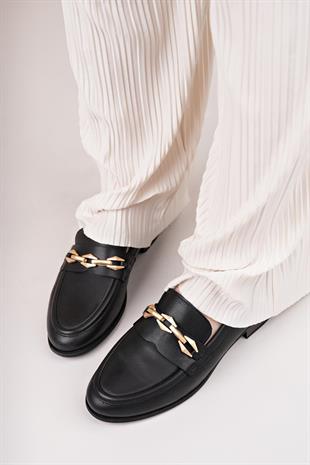 Mammamia D25YA 3315 Siyah Hakiki Deri Maskulen Kadın Ayakkabı