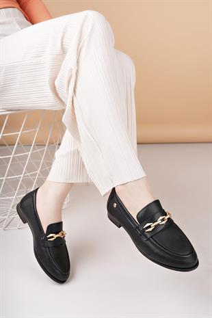 Mammamia D25YA 3315 Siyah Hakiki Deri Maskulen Kadın Ayakkabı