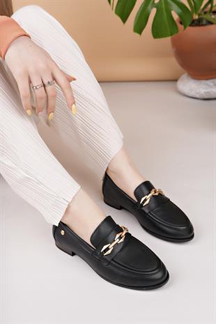 Mammamia D25YA 3315 Siyah Hakiki Deri Maskulen Kadın Ayakkabı