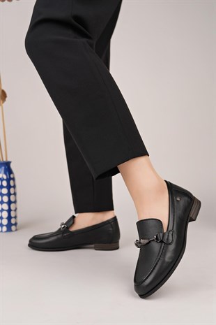 Mammamia D25YA 3320 Siyah Hakiki Deri Kadın Ayakkabı