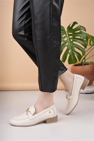 Mammamia D25YA 3355 Krem Hakiki Deri Maskulen Kadın Ayakkabı