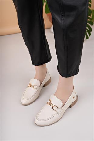 Mammamia D25YA 3355 Krem Hakiki Deri Maskulen Kadın Ayakkabı