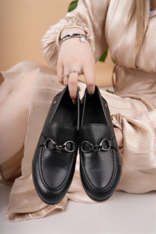 Mammamia D25YA 3355 Siyah Hakiki Deri Maskulen Kadın Ayakkabı