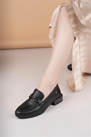 Mammamia D25YA 3355 Siyah Hakiki Deri Maskulen Kadın Ayakkabı