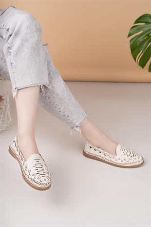 Mammamia D25YA 345 Kemik Hakiki Deri Delikli Kadın Ayakkabı