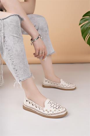 Mammamia D25YA 345 Kemik Hakiki Deri Delikli Kadın Ayakkabı